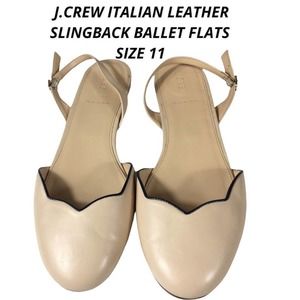 J. CREW MADE ITALY Leather Slingback Ballet Flat Shoes SIZE 11 Bone Beige